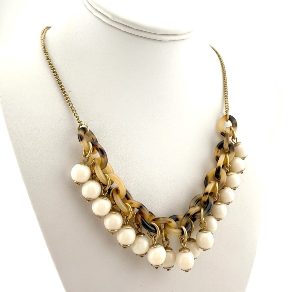NWT J. Crew Tortoise Shell Gold and Cream Statement Necklace - Picture 2 of 6
